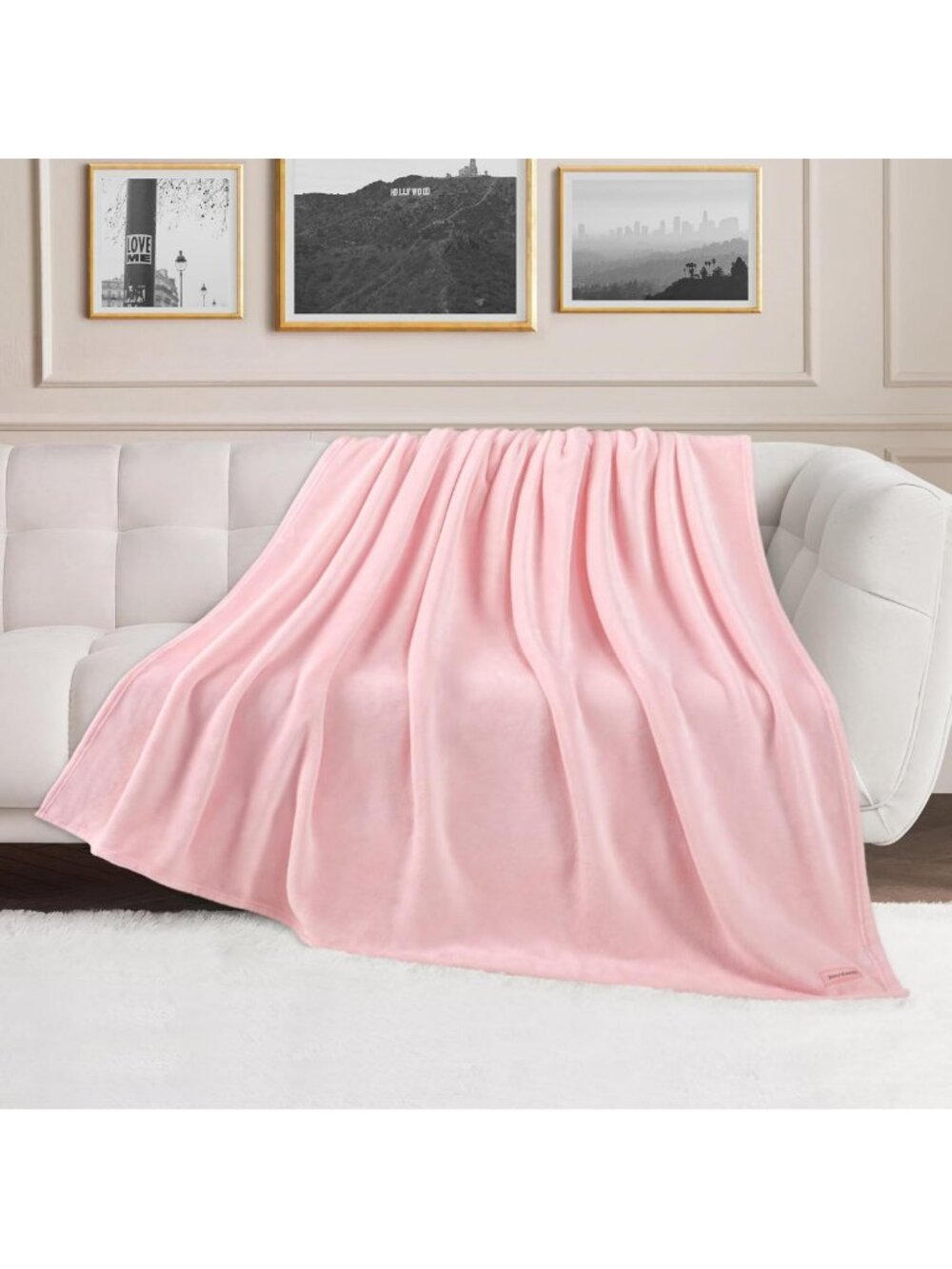 Cozy Oversized Plush Throw Blanket 60" x 70", Soft Light Pink for Home Decor